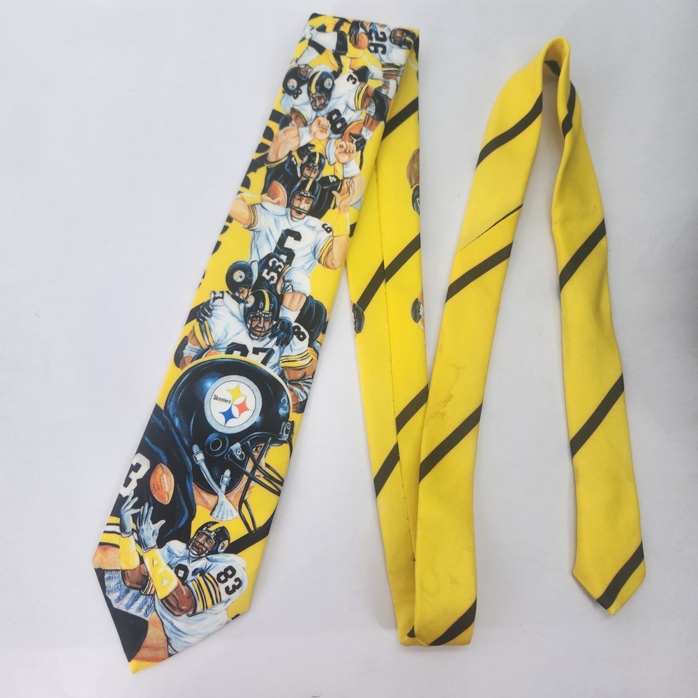 Pittsburgh Steelers Tie 1990 Ralph Marlin NFL Football Yellow Polyester Vintage
